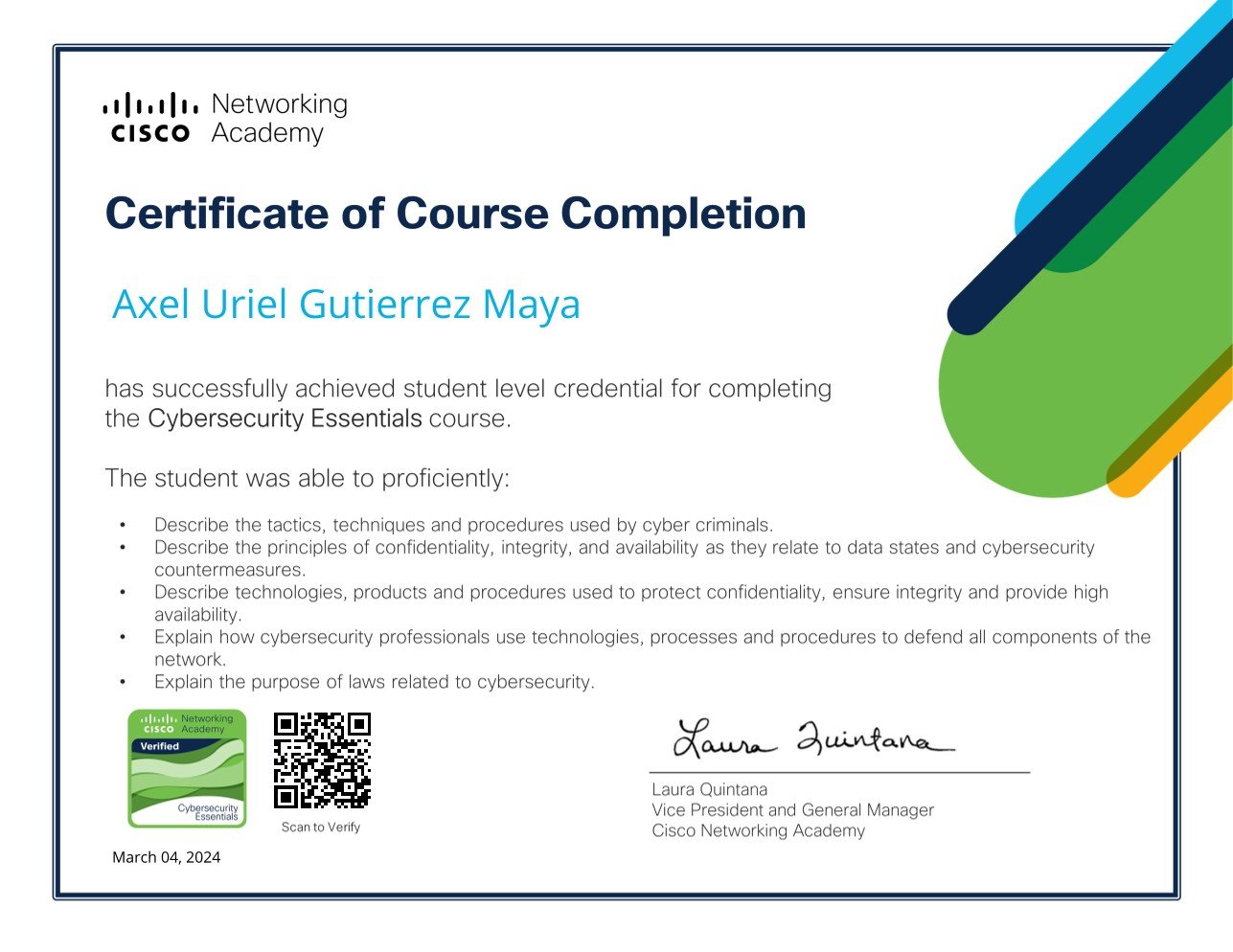 Certificado Cybersecurity Essentials